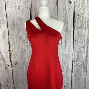 Calvin Klein One Shoulder Sleeveless Bodycon Dress Red Sz 6